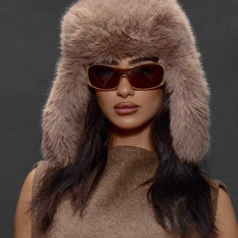 Elegant Faux Fur Trapper Hat - Brown